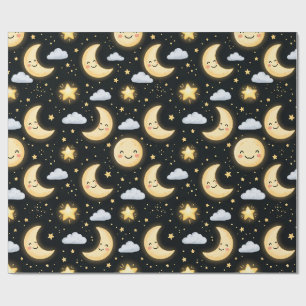 Papier Cadeau Motif nuit étoilée et lune mignonne