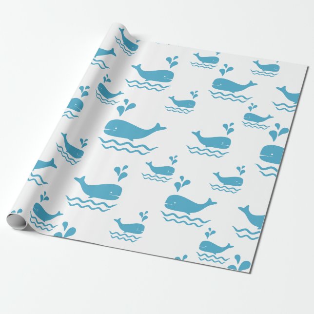 Papier Cadeau Motif océan baleine bleue mignonne sans couture (1 (Déroulé)