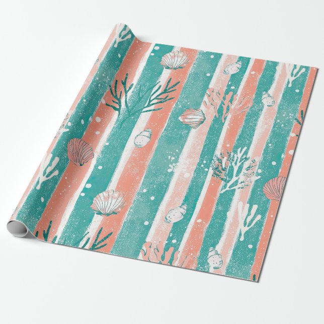 Papier Cadeau Motif Océan Corail Tropical (Déroulé)