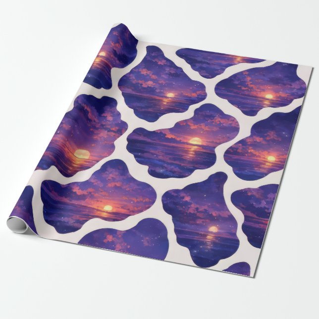 Papier Cadeau Motif Océan Coucher de Soleil Céleste (Déroulé)