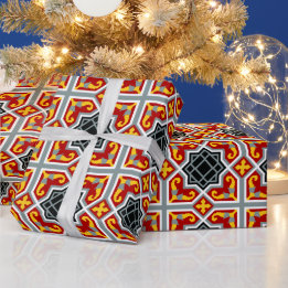 Papier Cadeau Motif octogonal espagnol rouge et jaune