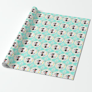 Papier Cadeau Motif Ogee de chat siamois de Noël rétro