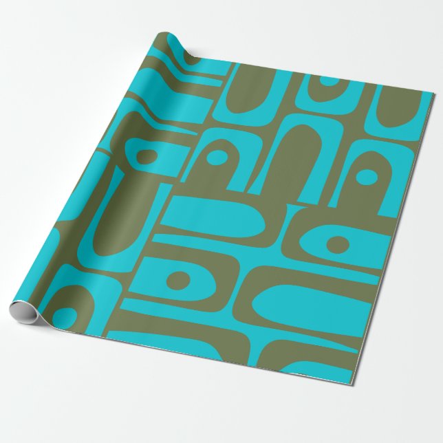 Papier Cadeau Motif Olive Turquoise moderne du milieu du siècle (Déroulé)