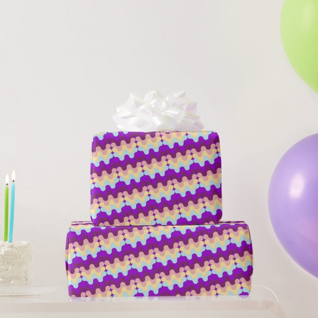 Papier Cadeau Motif ondulé rétro funky violet et jaune (Cadeaux de fête)