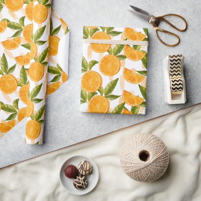 Papier Cadeau Motif Orange Aquarelle (Artisanat)