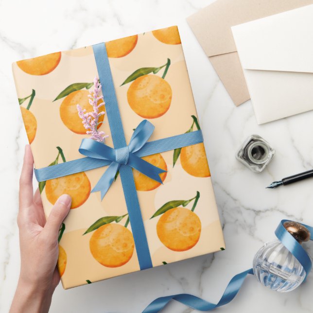Papier Cadeau Motif orange aquarelle (Cadeaux)