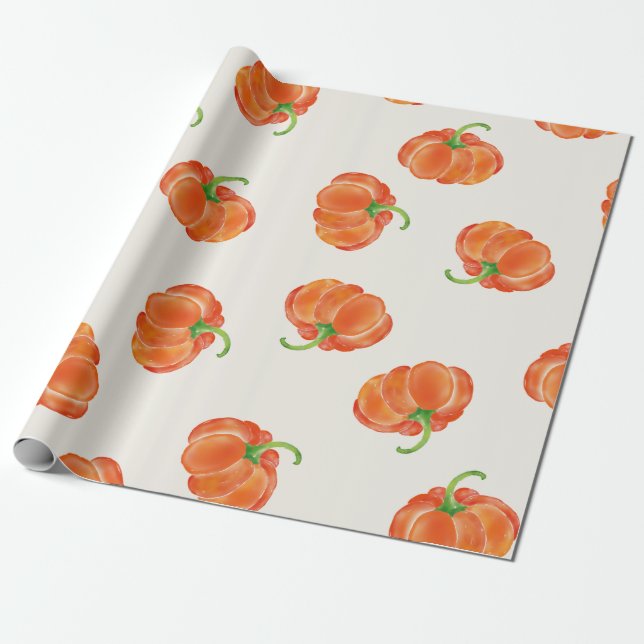 Papier Cadeau Motif orange lumineux de citrouille d'aquarelle (Déroulé)