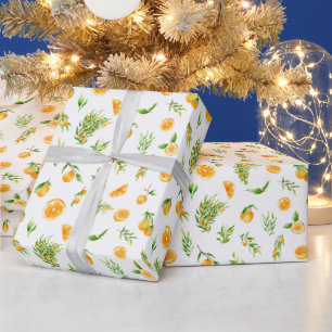 Papier Cadeau Motif Oranges et Feuillage