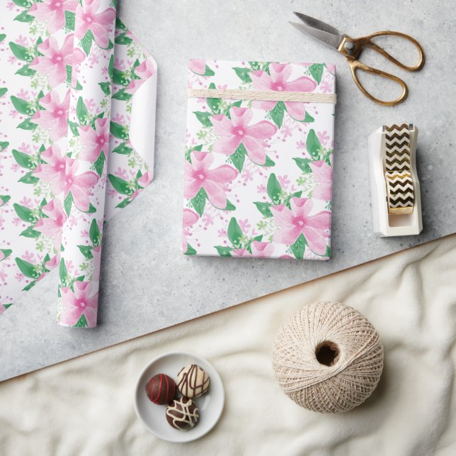 Papier Cadeau Motif Orchidée Rose Floral (Artisanat)