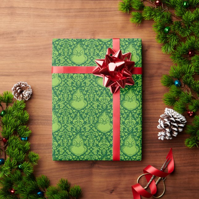 Papier Cadeau Motif Orné de Grinch Vert (Cadeau de vacances)