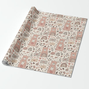 Papier Cadeau Motif Ours en Peluche Bohème Cosy