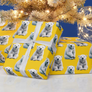 Papier Cadeau Motif Ours Polaire Sur Jaune