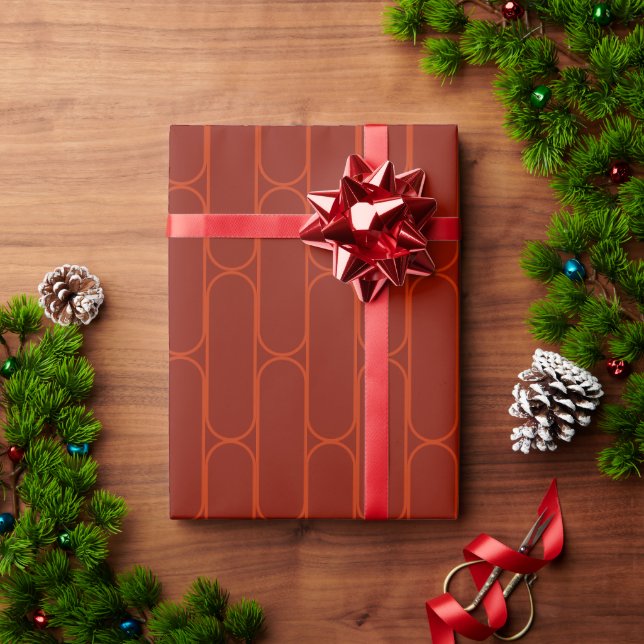 Papier Cadeau Motif ovale orange rouge (Cadeau de vacances)