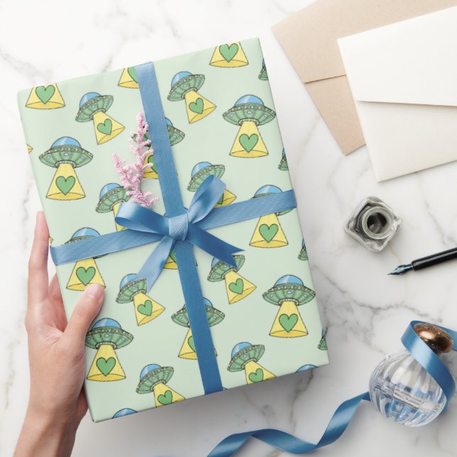 Papier Cadeau Motif OVNI vert (Cadeaux)