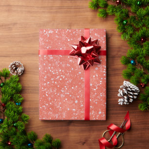 Papier Cadeau Motif Pailleté Blanc Brillant Corail Vibrant