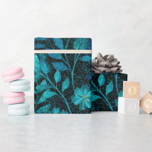 Papier Cadeau Motif Pailleté Bleu Vert Tropical