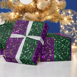 Papier Cadeau Motif Pailleté Mardi Gras Violet Jaune Vert