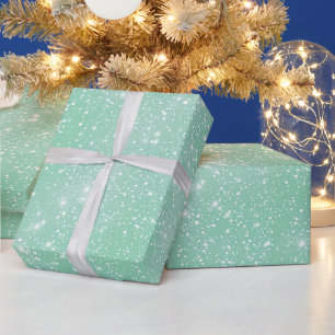 Papier Cadeau Motif Pailleté Vert Menthe Frais Blanc Doux