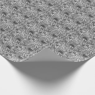 Papier Cadeau Motif Paisley Noir & Blanc Vintage   Élégant 