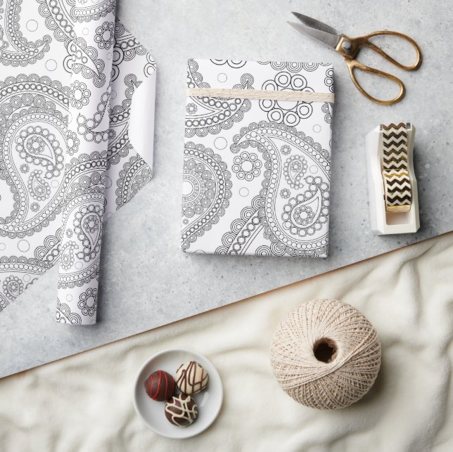 Papier Cadeau Motif Paisley, Persian Paisley, noir et blanc (Artisanat)