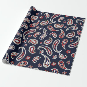 Papier Cadeau Motif paisley traditionnel indien sur la marine