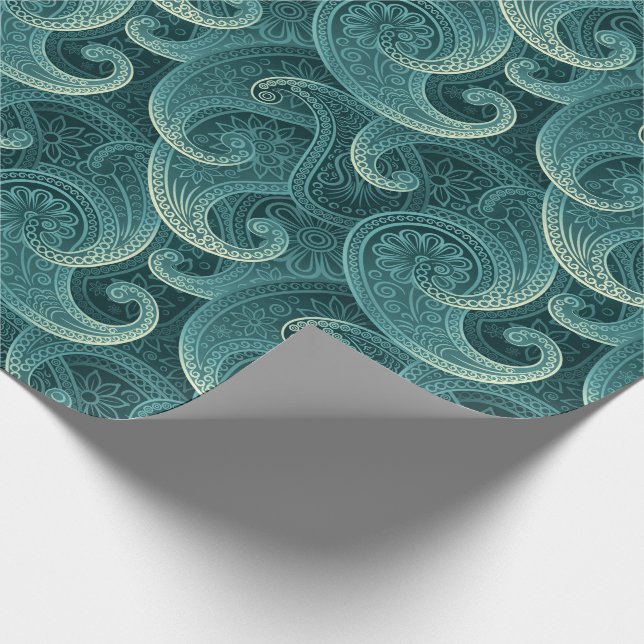 Papier Cadeau Motif Paisley Vert Éternel (Coin)