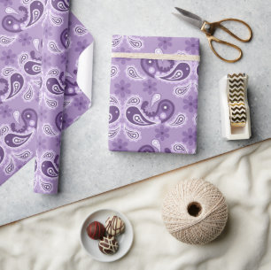 Papier Cadeau Motif Paisley Violet et Blanc Shabby Chic