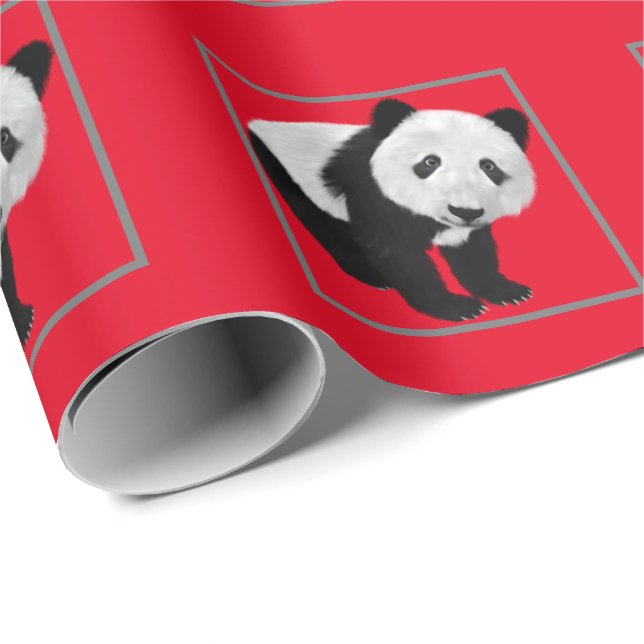 Papier Cadeau Motif Panda - Couleur de fond changeable   (Coin rond)