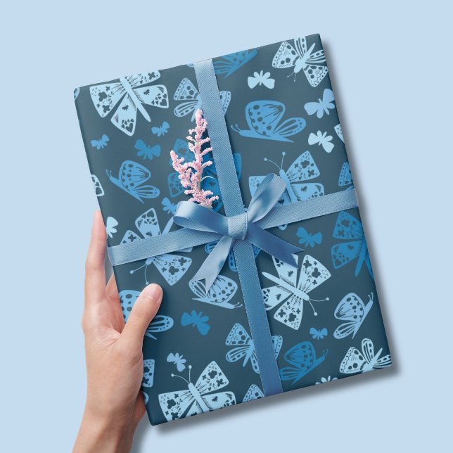 Papier Cadeau Motif papillon bleu (Blue butterfly pattern wrapping paper)