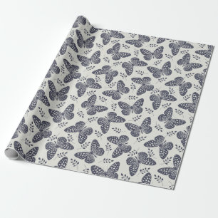 Papier Cadeau Motif papillon bleu foncé sur arrière - plan gris