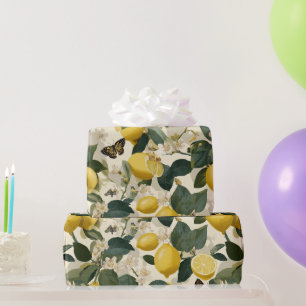Papier Cadeau Motif papillon floral au citron moderne