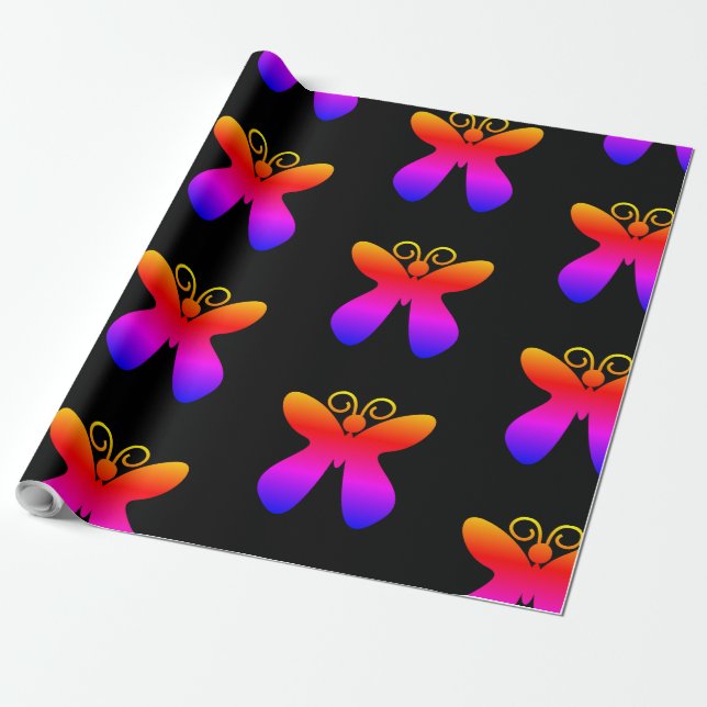 Papier Cadeau Motif papillon multicolore (Déroulé)