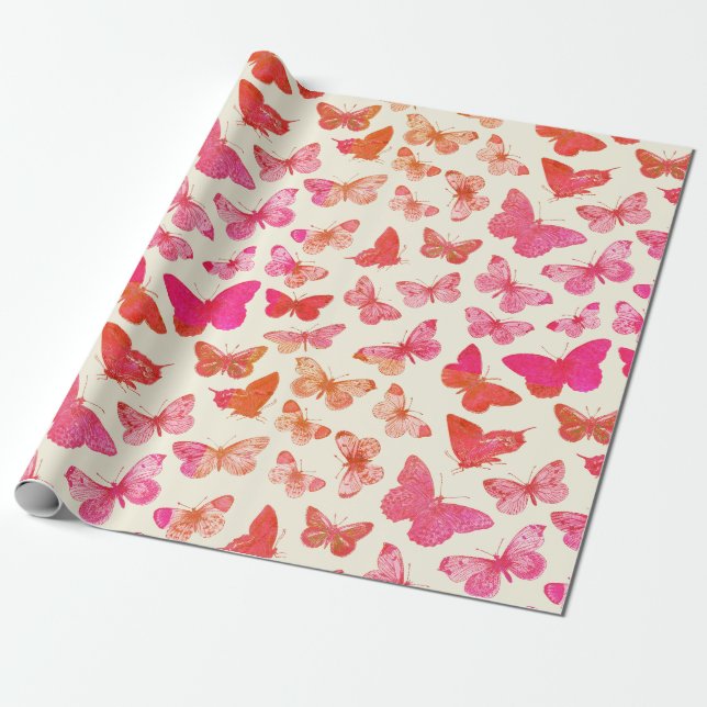 Papier Cadeau Motif Papillon Rose Groovy Mignon (Déroulé)