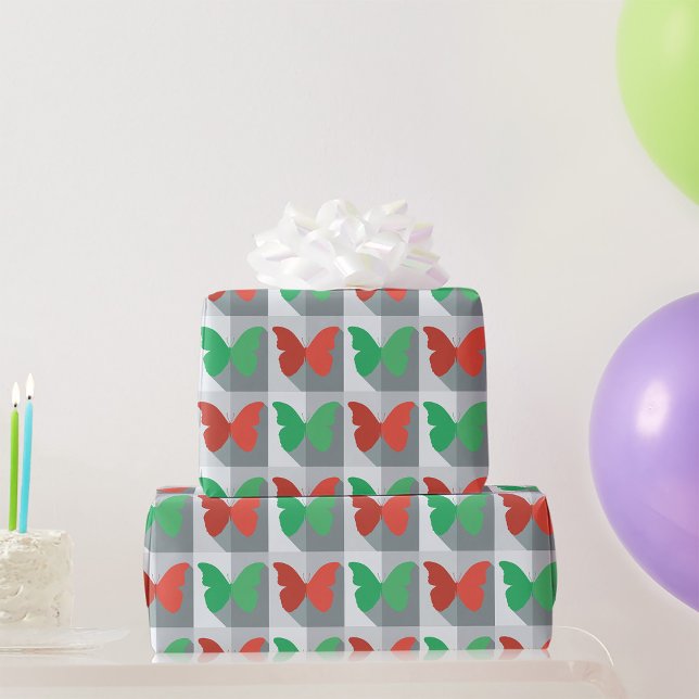 Papier Cadeau Motif papillon rouge et vert (Créateur téléchargé)