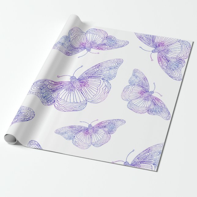 Papier Cadeau Motif papillon violet aquarelle (Déroulé)