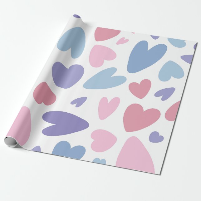 Papier Cadeau Motif Pastel Heart Scatter (Déroulé)