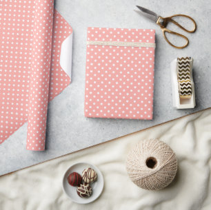 Papier Cadeau Motif Pastel Orange Corail Blanc à Points
