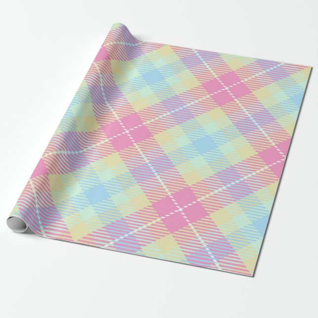 PAPIER CADEAU MOTIF PASTEL PINK & YELLOW PLAID (Déroulé)