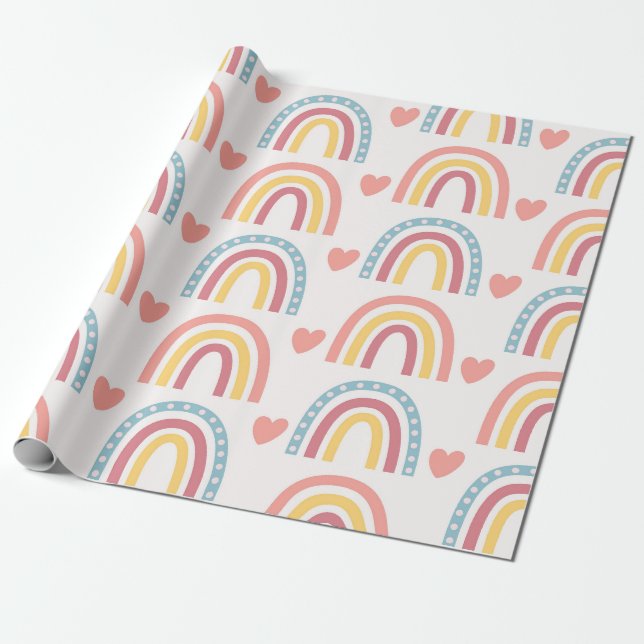 Papier Cadeau Motif Pastel Rainbows et Hearts (Déroulé)