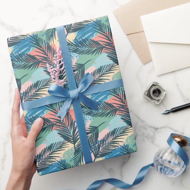 Papier Cadeau Motif Pastel Tropical Leaf (Cadeaux)