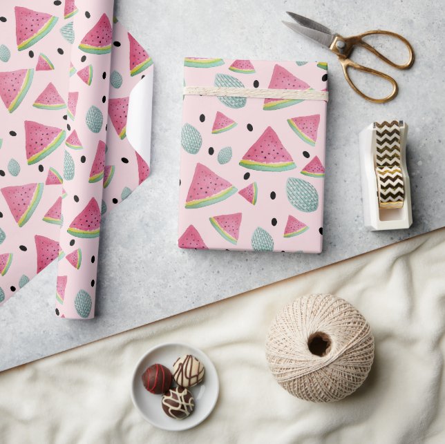 Papier Cadeau Motif Pastèque Été Aquarelle Peint à la Main (Artisanat)
