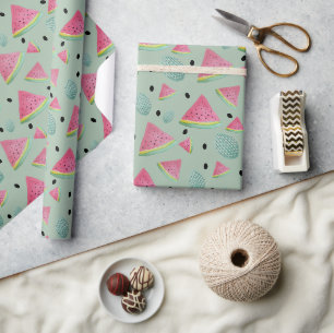 Papier Cadeau Motif Pastèque Verte Aquarelle Peinte à la Main