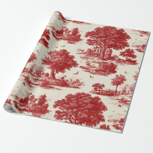 Papier Cadeau Motif pastoral de campagne toile française rouge
