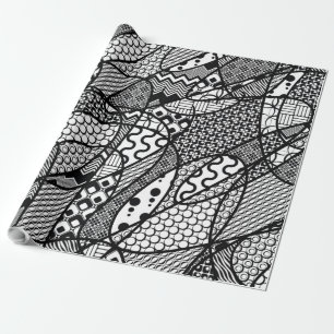 Papier Cadeau Motif Patchwork Noir & Blanc 05