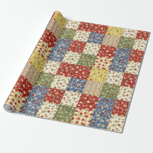 Papier Cadeau Motif Patchwork Rose Cottagecore