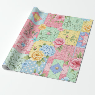 Papier Cadeau Motif Patchwork Rose Romantique