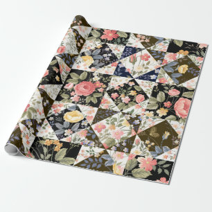 Papier Cadeau motif patchwork transparent avec fleurs