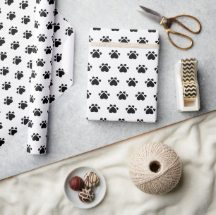 Papier Cadeau Motif Pattes de Chien en Noir et Blanc