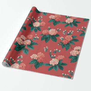 Papier Cadeau Motif Peony vintage coloré - Arrière - plan Maroon