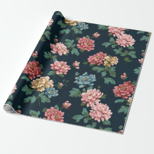 Papier Cadeau Motif Peony vintage coloré sur Arrière - plan noir